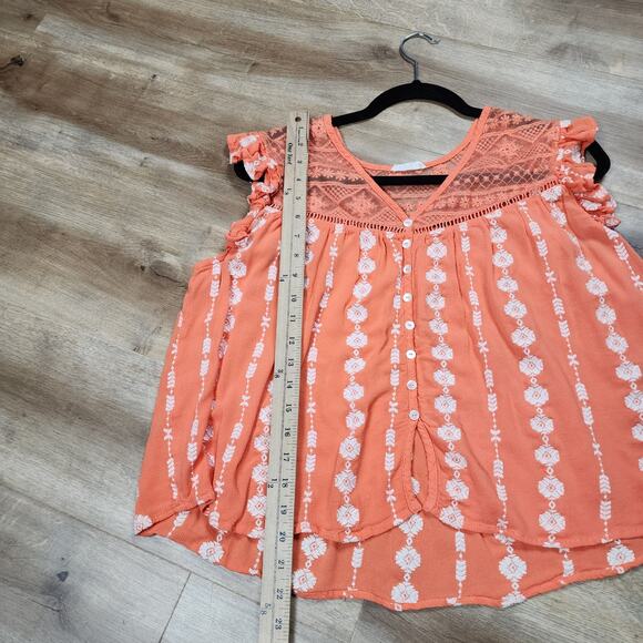 Miss me orange women's size medium embroidered cap sleeve top - Picture 6 of 9
